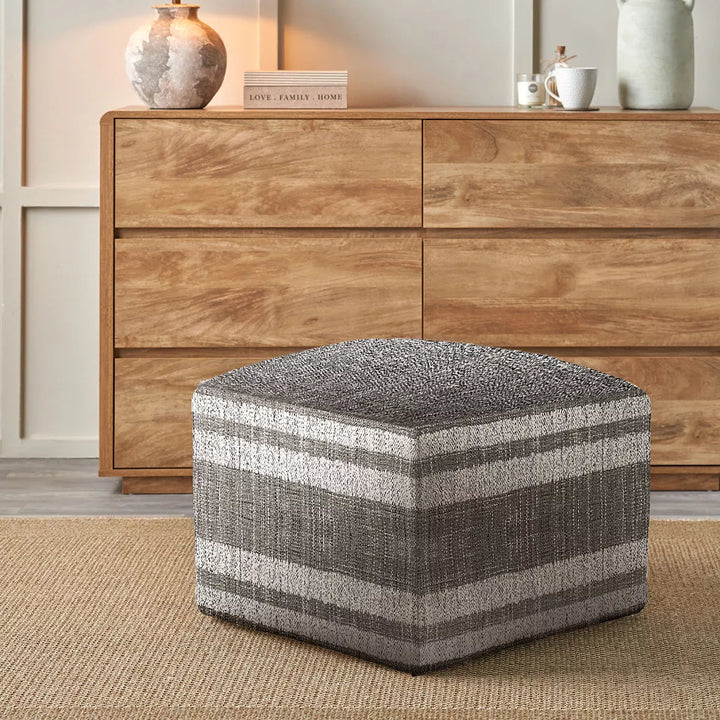 Indoor Outdoor Stripe Design Pouffe - Steel Grey
