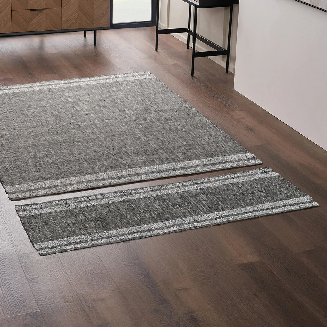 Indoor Outdoor Stripe Design Runner Rug - Steel Grey