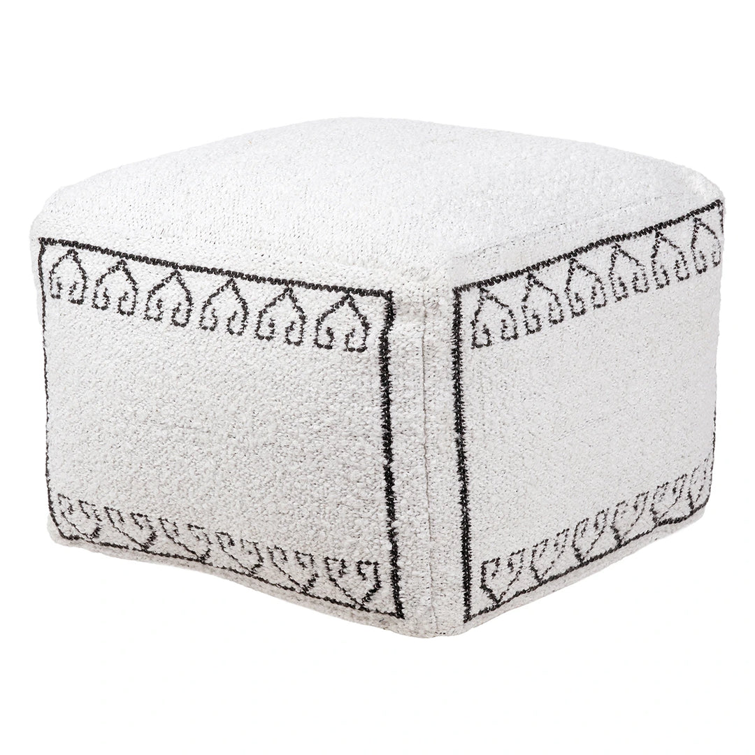 Indoor Outdoor Greek Key Design Pouffe - White