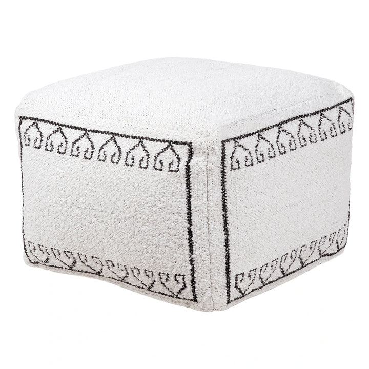 Indoor Outdoor Greek Key Design Pouffe - White