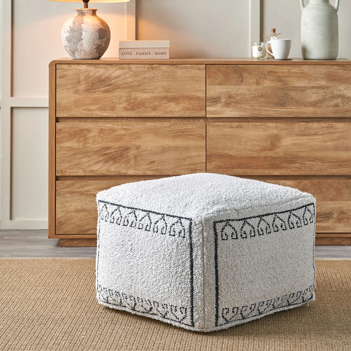 Indoor Outdoor Greek Key Design Pouffe - White