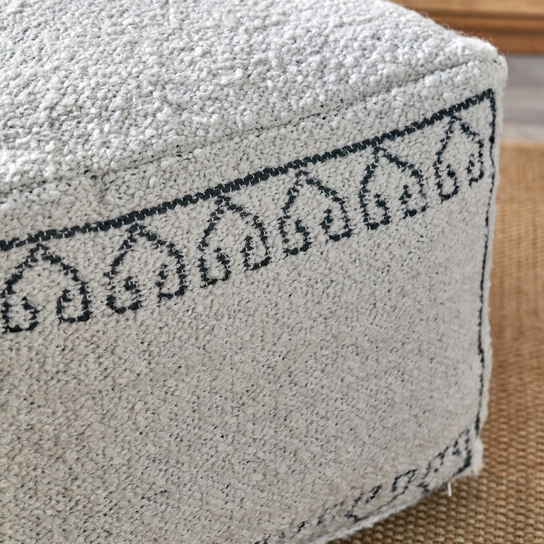Indoor Outdoor Greek Key Design Pouffe - White