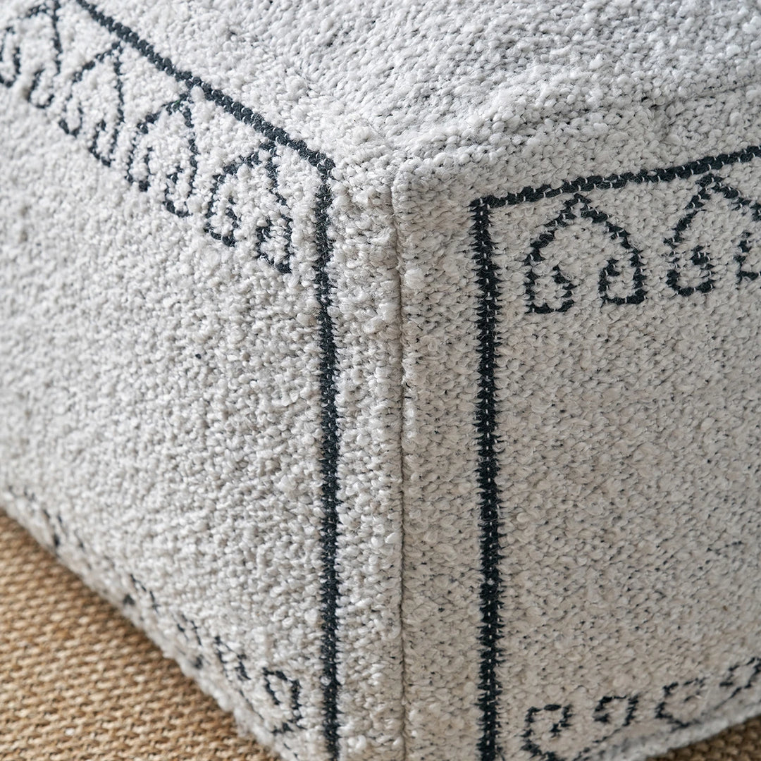 Indoor Outdoor Greek Key Design Pouffe - White