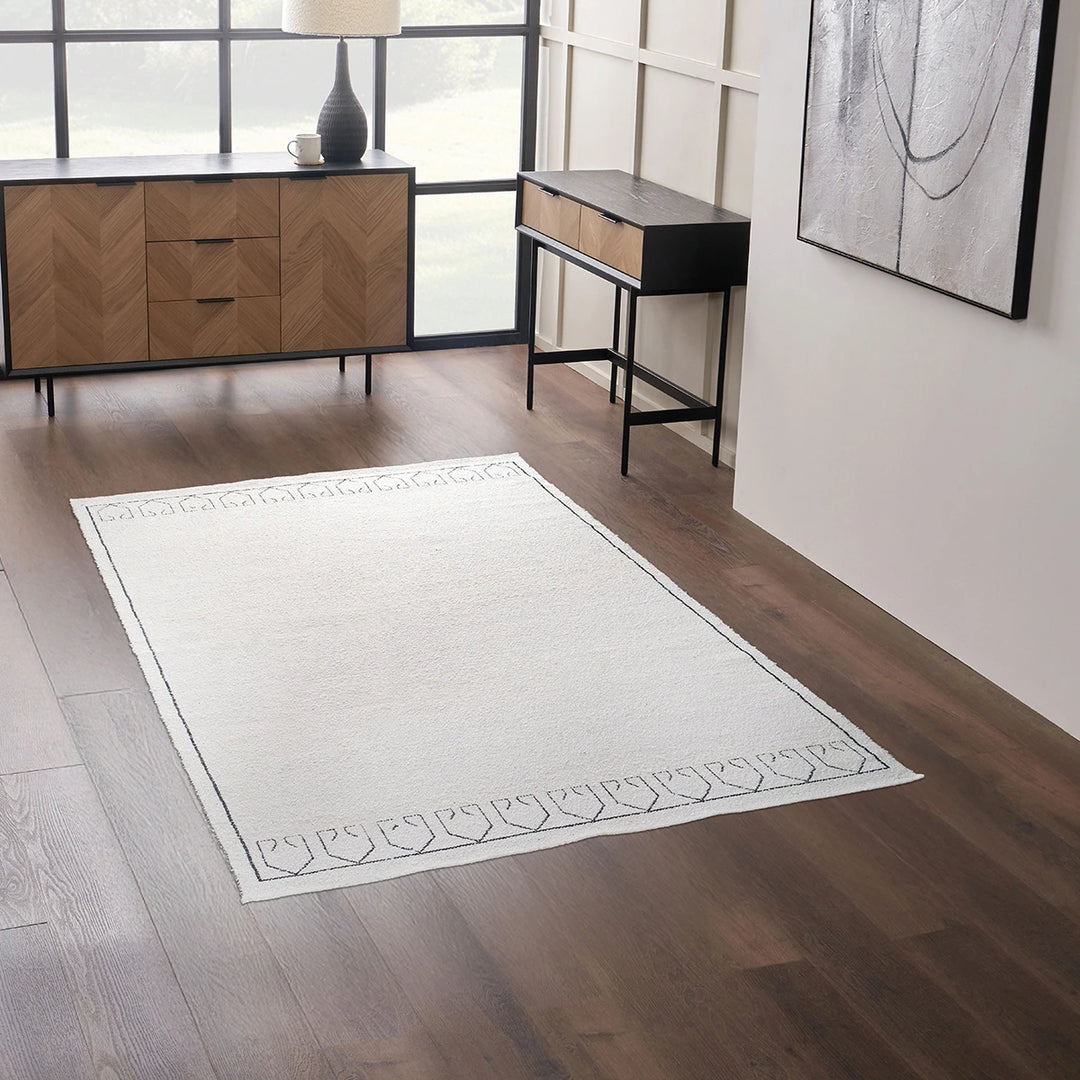 Indoor Outdoor Greek Key Design Rug - White
