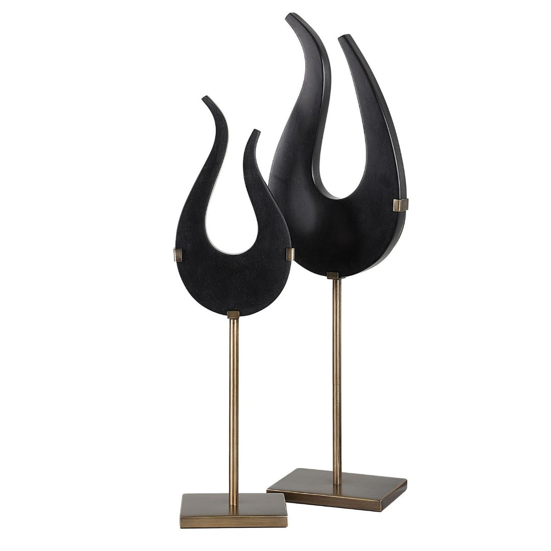 Abstract Flame Set of 2 Sculptures - Black