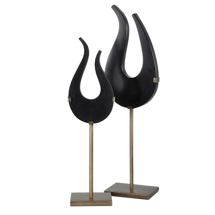 Abstract Flame Set of 2 Sculptures - Black