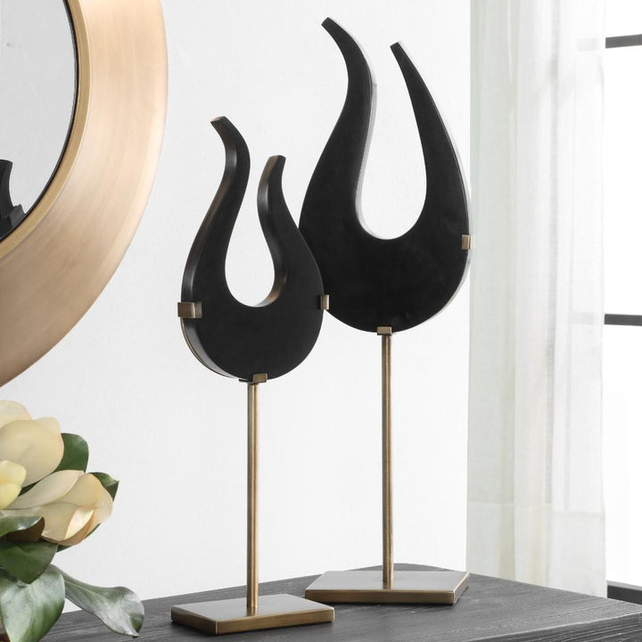 Abstract Flame Set of 2 Sculptures - Black