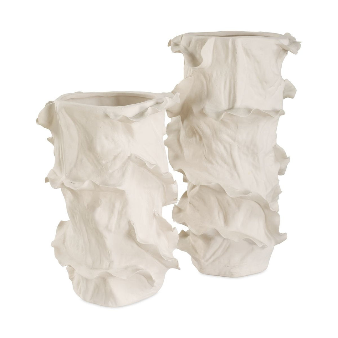 Ripple Crest Set of 2 White Vases