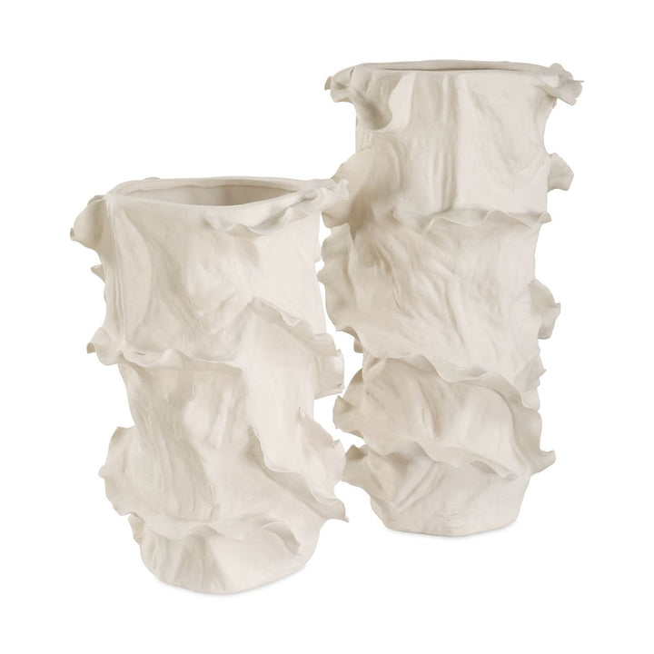 Ripple Crest Set of 2 White Vases