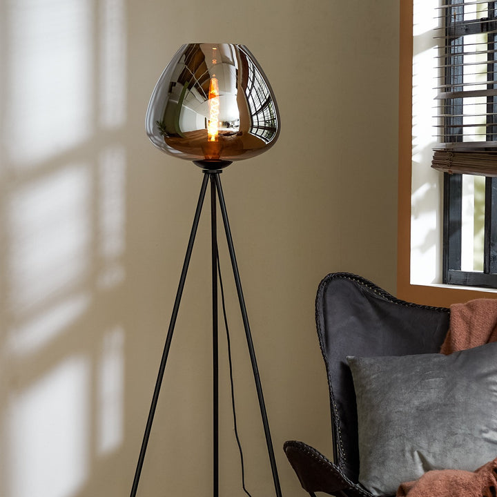 Mayson Floor Lamp - Matte Black & Smoked Glass Light & Living 2