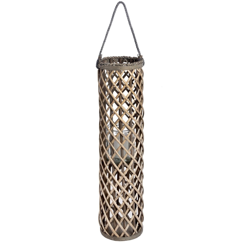 Hill Interiors Wicker Lantern with Glass Hurricane