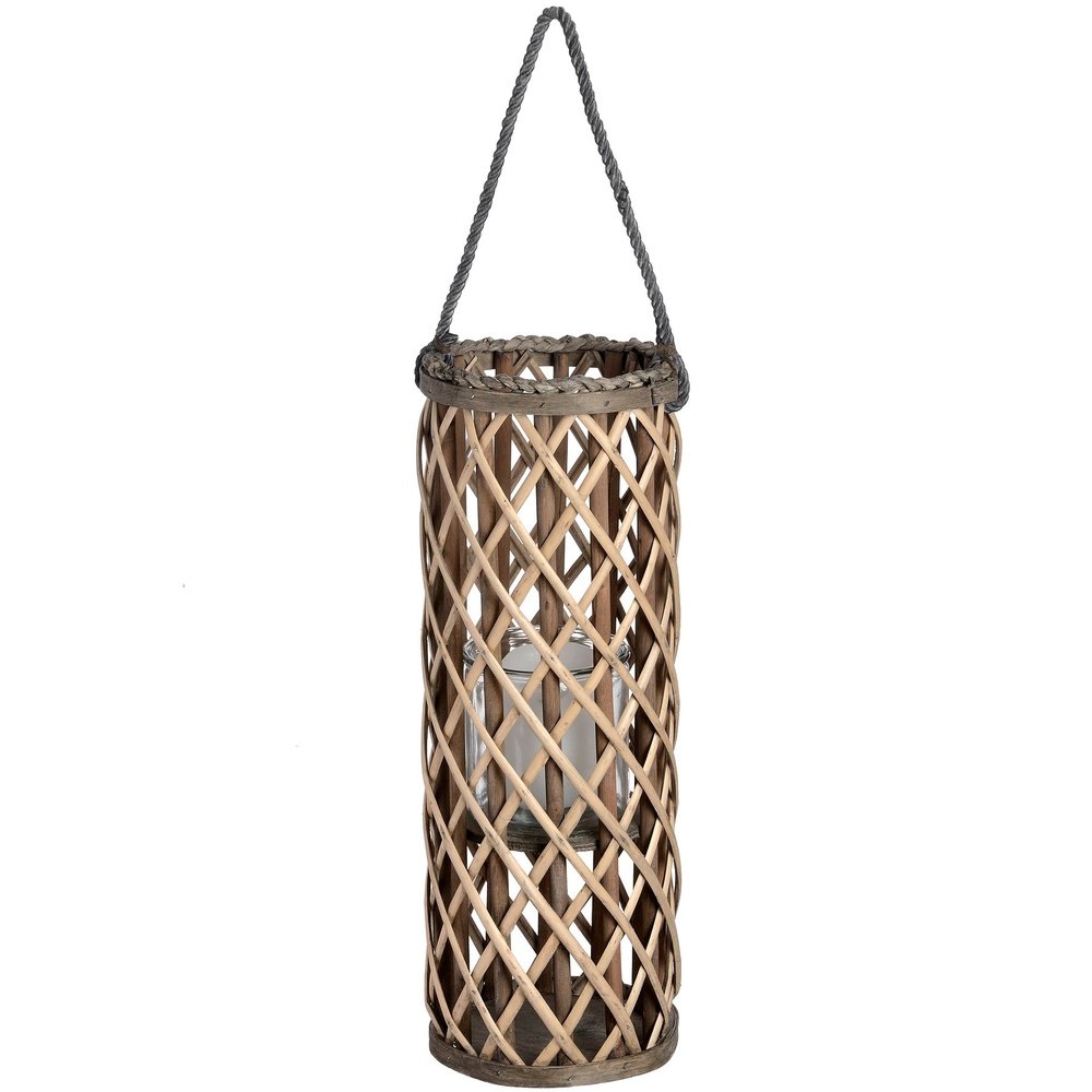 Hill Interiors Small Wicker Lantern with Glass Hurricane