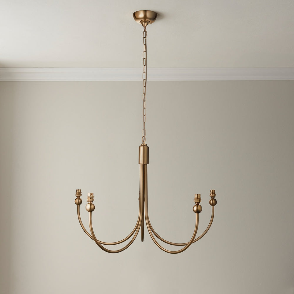 Santia Curved 5 Light Pendant Light - Brushed Aged Brass Endon 2