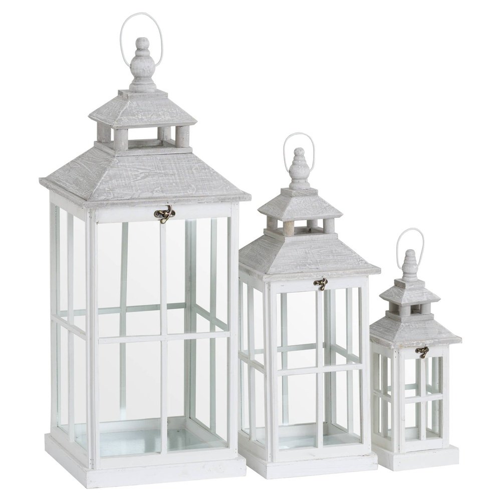 Hill Interiors Set Of 3 Window Style Lanterns With Open Top in White