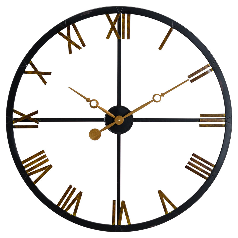 Hill Interiors Distressed Black And Gold Skeleton Station Clock