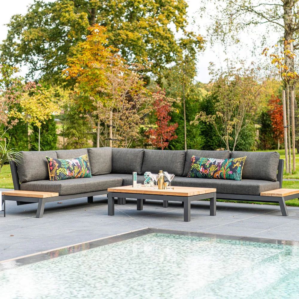  Four Seasons-4 Seasons Outdoor Empire Garden Corner Sofa Set with Rectangular Coffee Table-Clear 781 