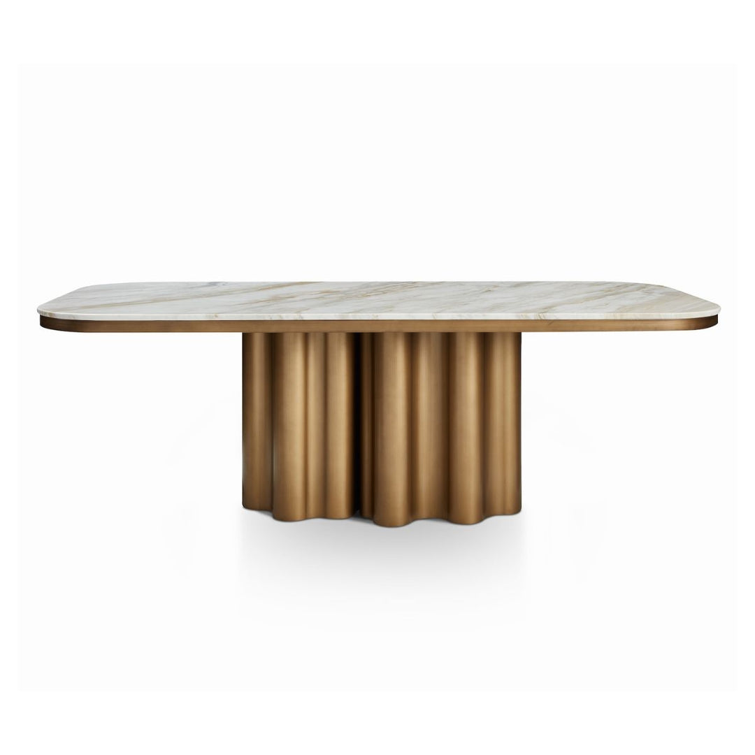 Corinthian Natural Marble Dining Table - Antique Brass