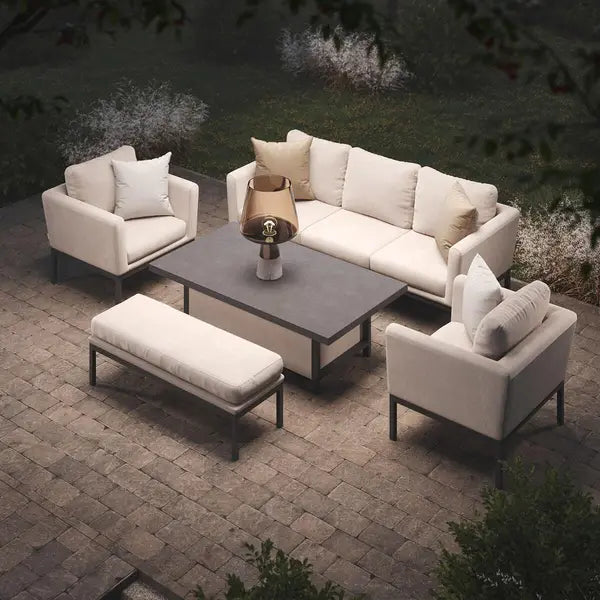 Maze Outdoor Pulse 3 Seater Sofa Dining Set with Fire Pit Table in Oatmeal