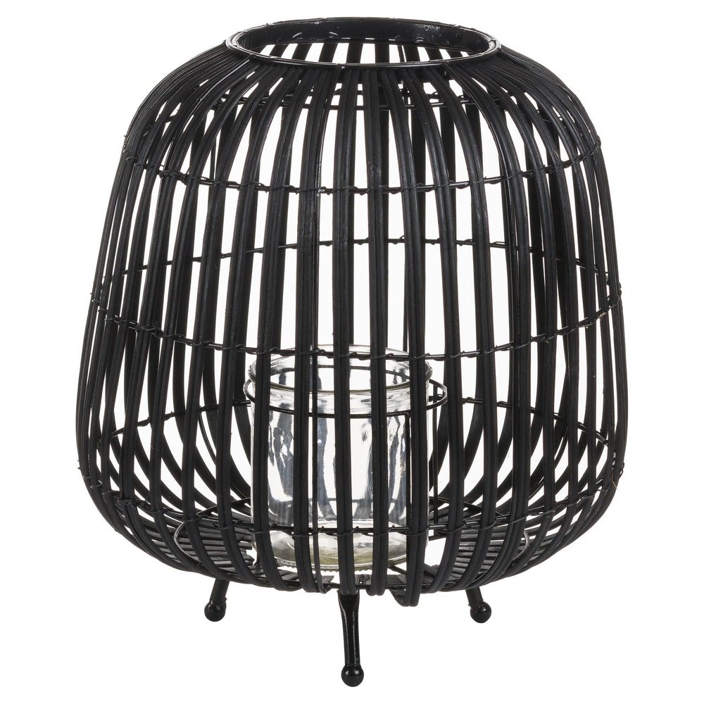 Hill Interiors Rattan Bulbous Lantern in Black