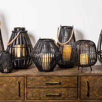 Hill Interiors Rattan Bulbous Lantern in Black