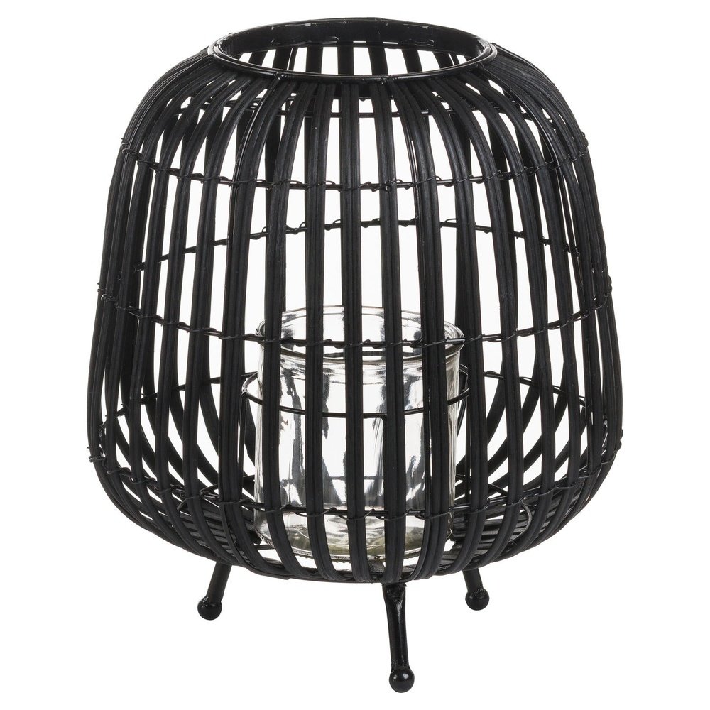 Hill Interiors Rattan Bulbous Lantern in Black