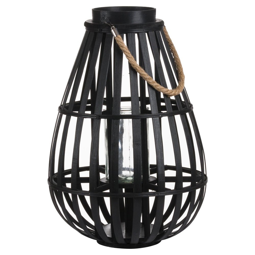 Hill Interiors Domed Wicker Lantern With Rope Detail in Black