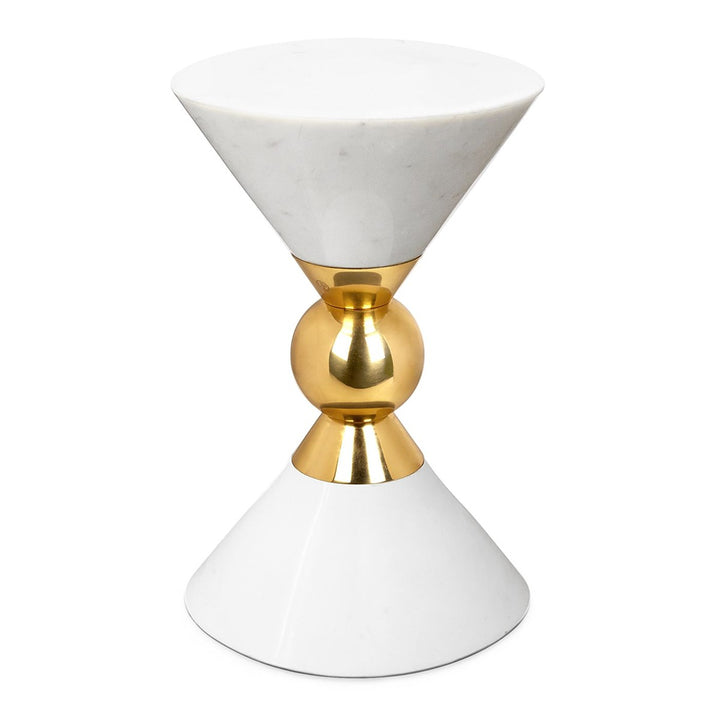 Canaan Round Accent Table - White Marble & Brass Design Maven 1