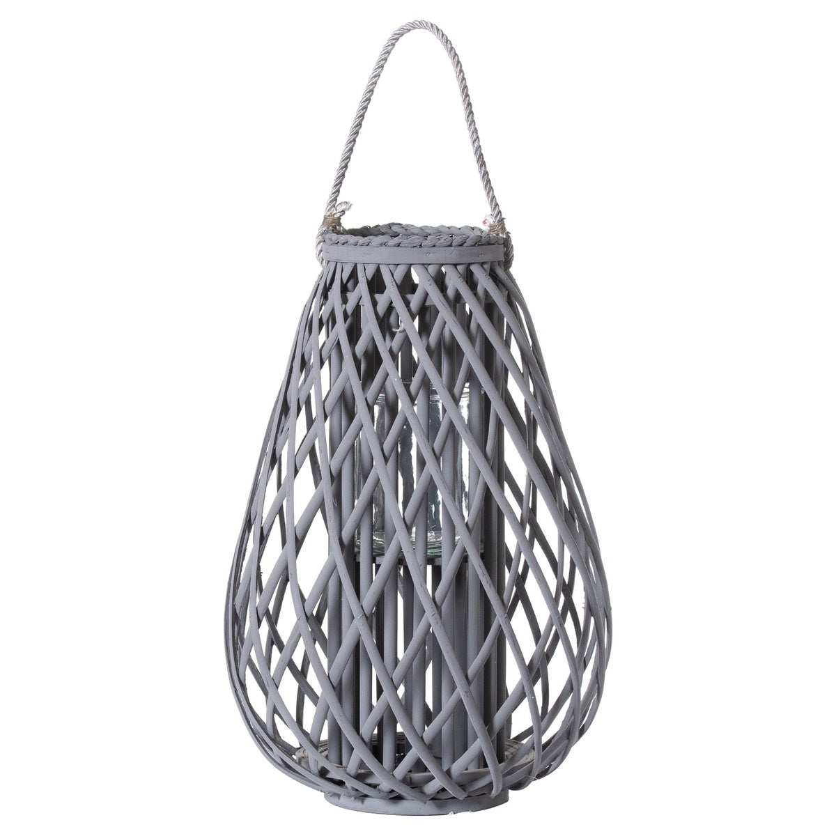 Hill Interiors Wicker Bulbous Lantern in Grey