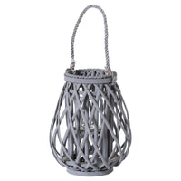 Hill Interiors Wicker Bulbous Lantern in Grey