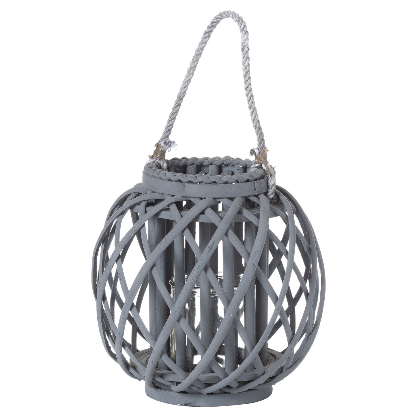 Hill Interiors Wicker Basket Lantern in Grey