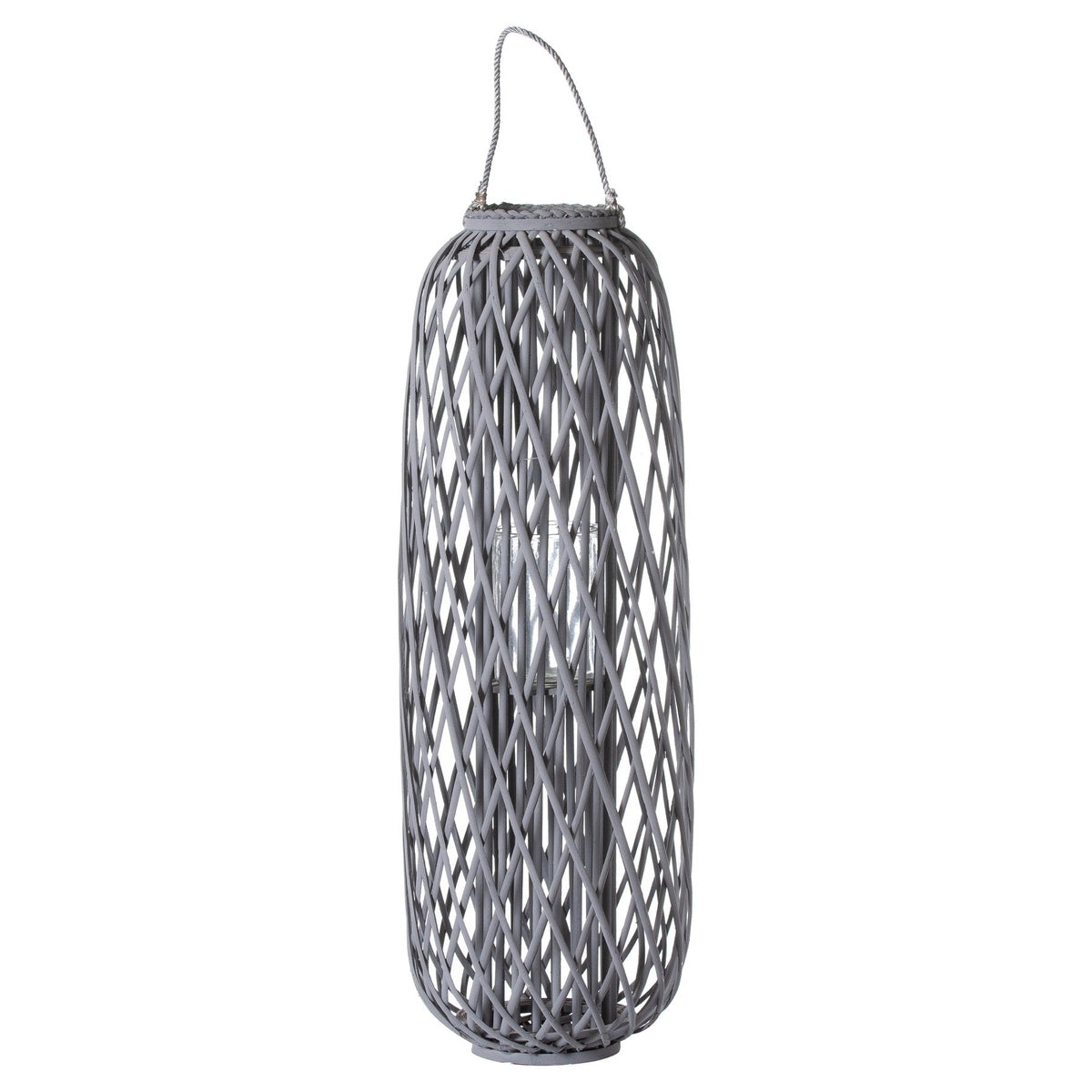 Hill Interiors Standing Wicker Lantern in Grey