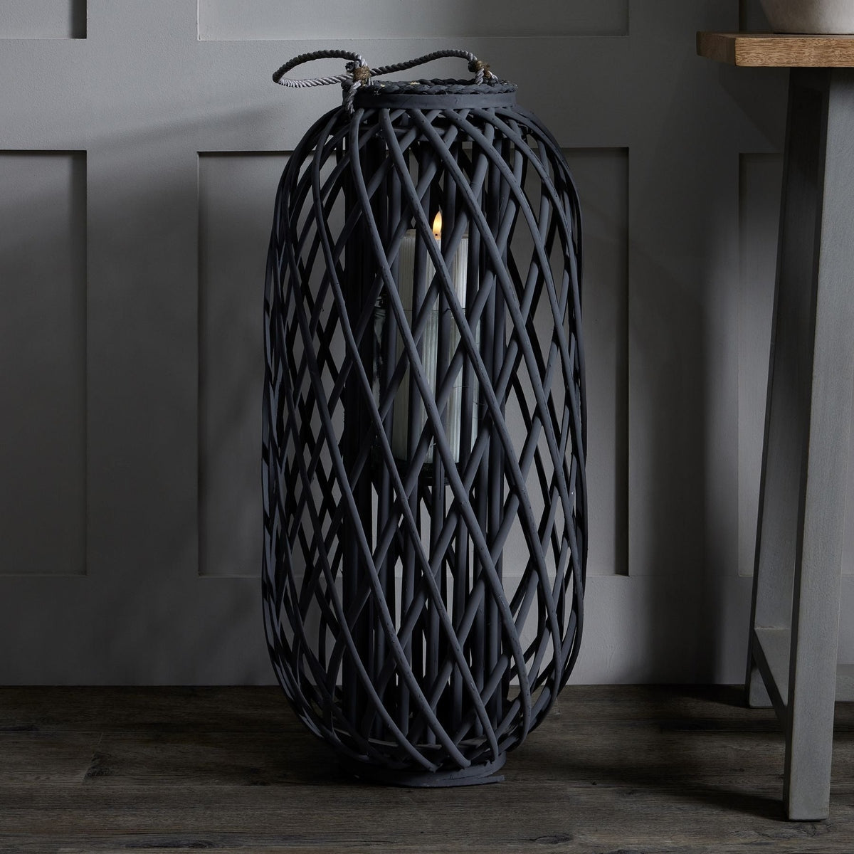 Hill Interiors Standing Wicker Lantern in Grey