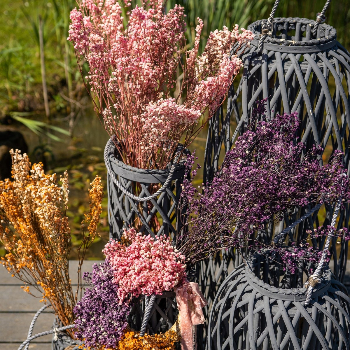 Hill Interiors Standing Wicker Lantern in Grey