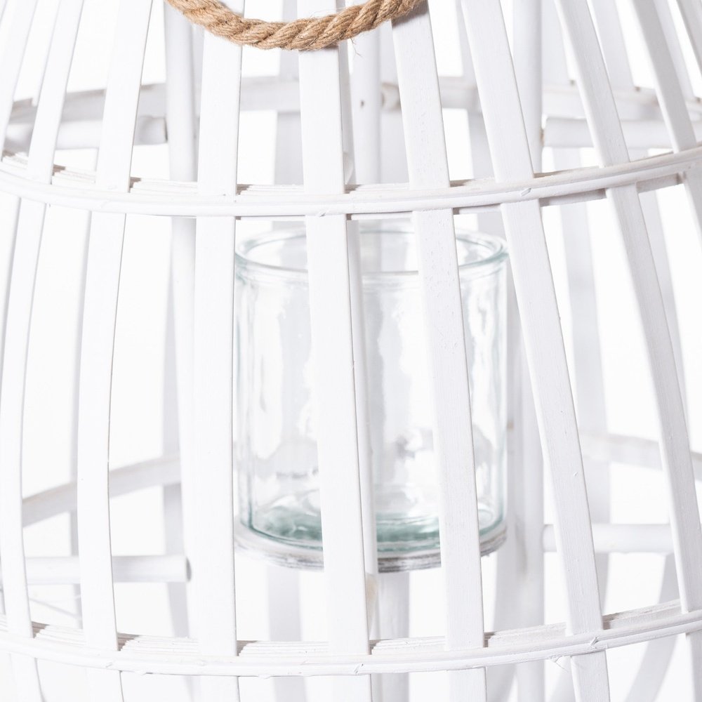 Hill Interiors Floor Standing Domed Wicker Lantern With Rope Detail in White