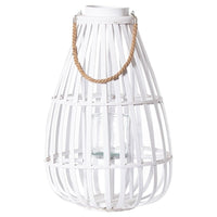 Hill Interiors Floor Standing Domed Wicker Lantern With Rope Detail in White