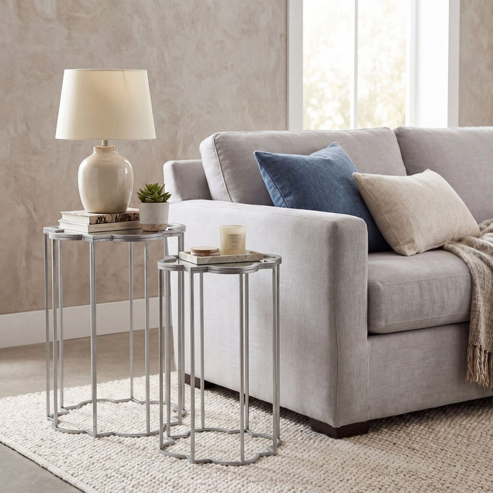 Quarter Foil Mirrored Set of 2 Side Tables