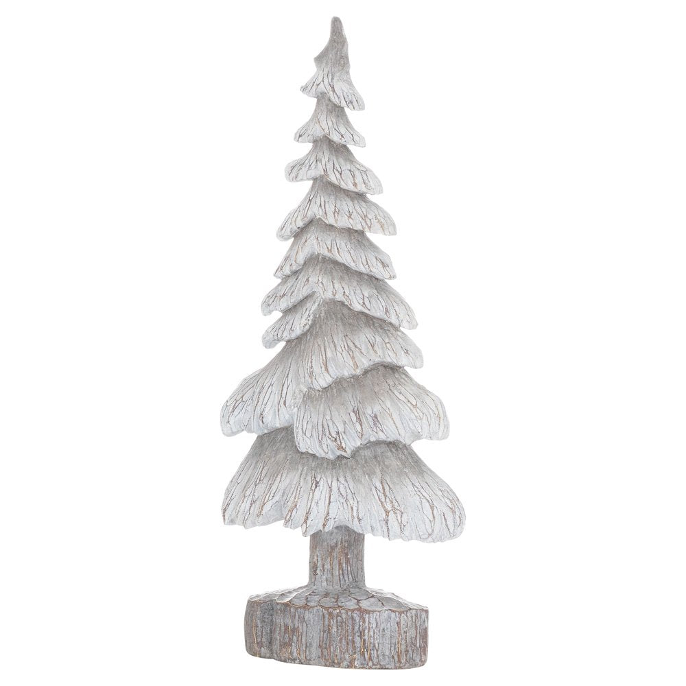 Hill Interiors Carved Wood Effect Snow Tree in Grey - Small