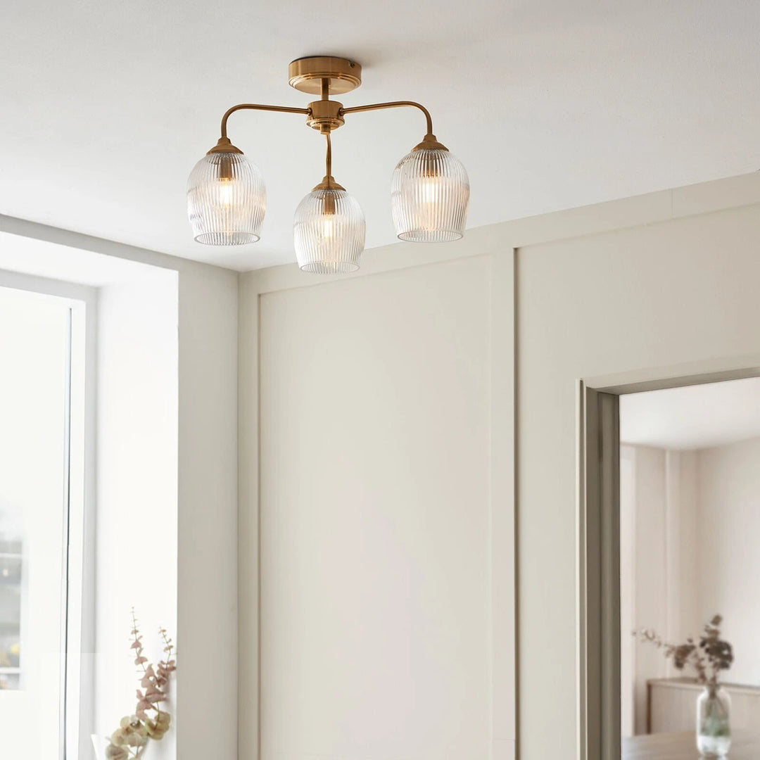 Ashcroft Ribbed Ceiling 3 Light - Brushed Aged Brass