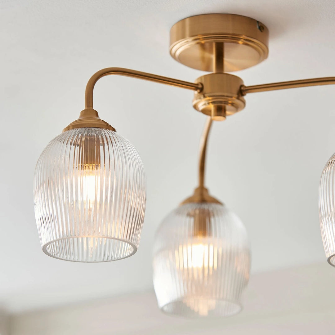 Ashcroft Ribbed Ceiling 3 Light - Brushed Aged Brass