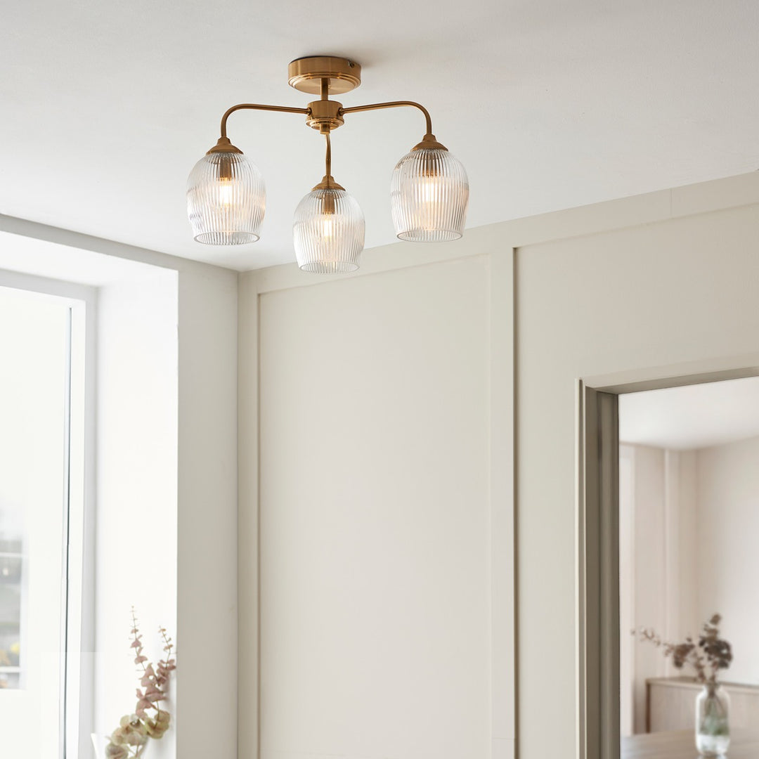 Ashcroft Ribbed Ceiling 3 Light - Brushed Aged Brass