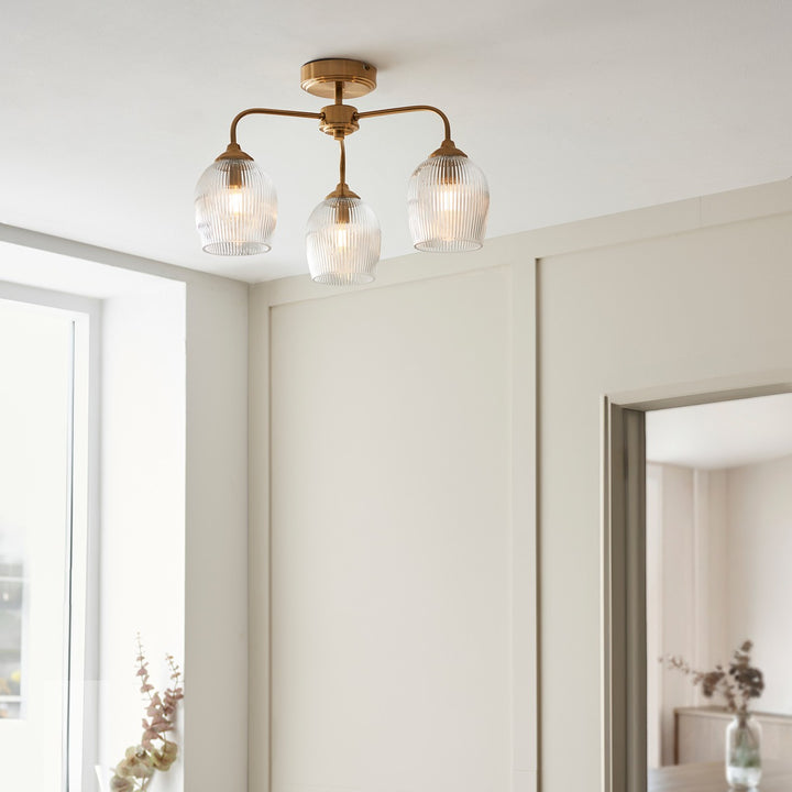 Ashcroft Ribbed Ceiling 3 Light - Brushed Aged Brass