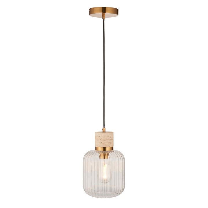 Travi Ribbed 1 Pendant Light - Natural Travertine