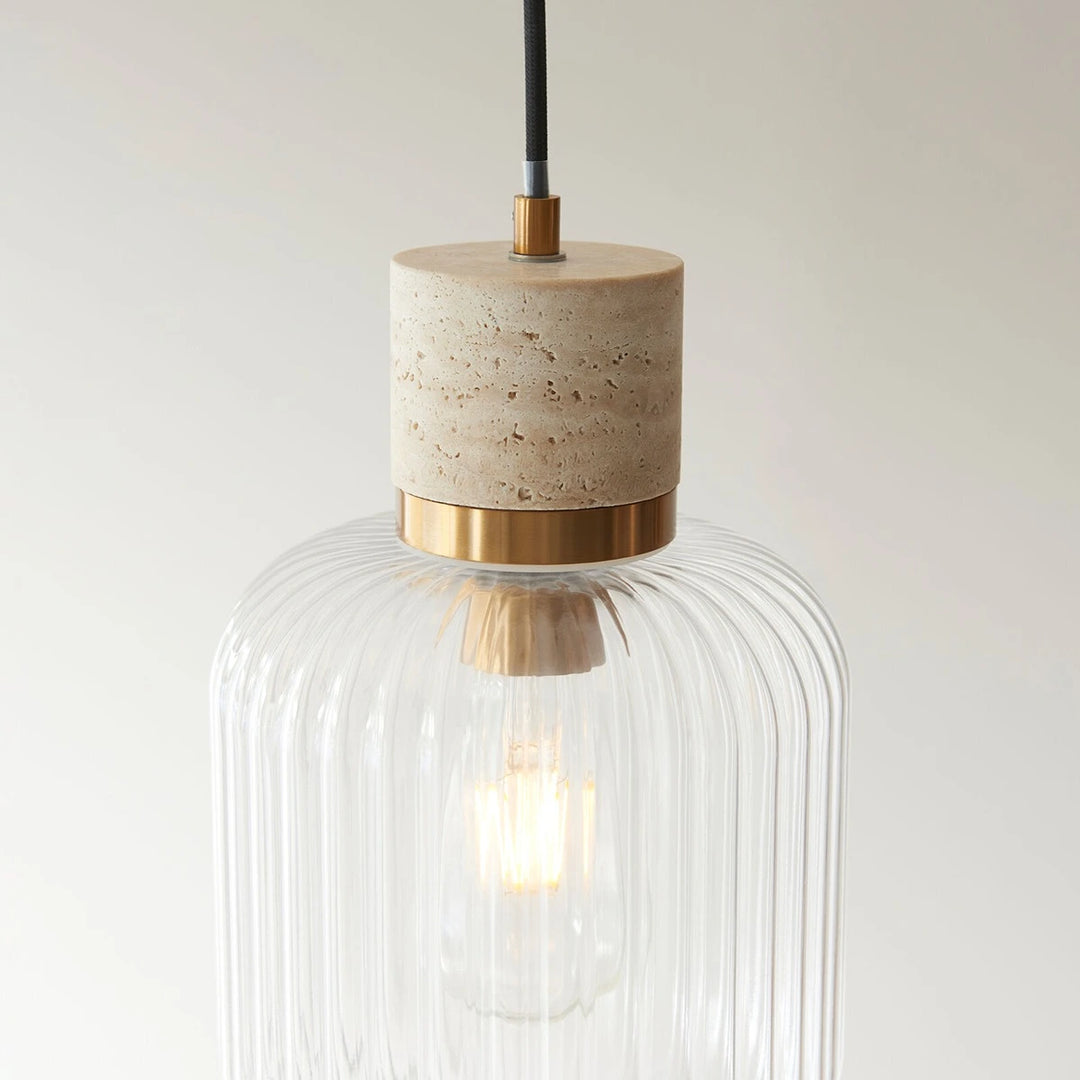 Travi Travertine Ribbed 1 Pendant Light - Natural