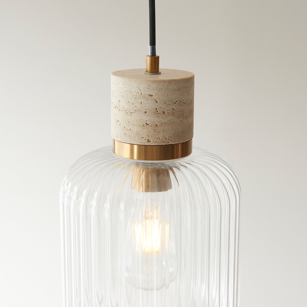 Travi Ribbed 1 Pendant Light - Natural Travertine