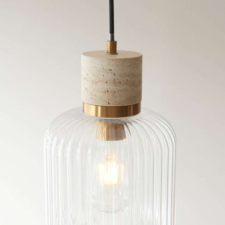 Travi Ribbed 1 Pendant Light - Natural Travertine