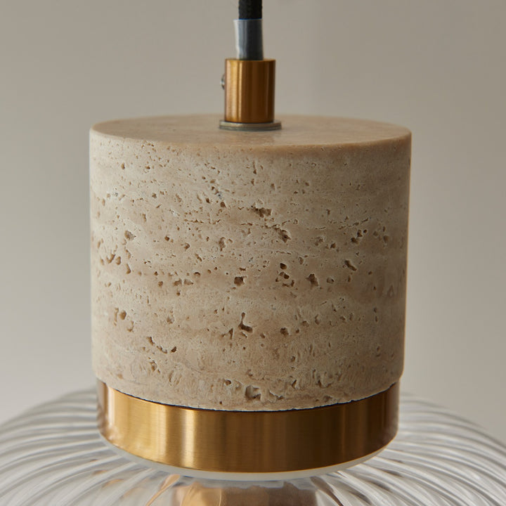 Travi Ribbed 1 Pendant Light - Natural Travertine
