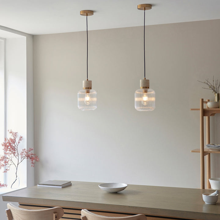 Travi Ribbed 1 Pendant Light - Natural Travertine