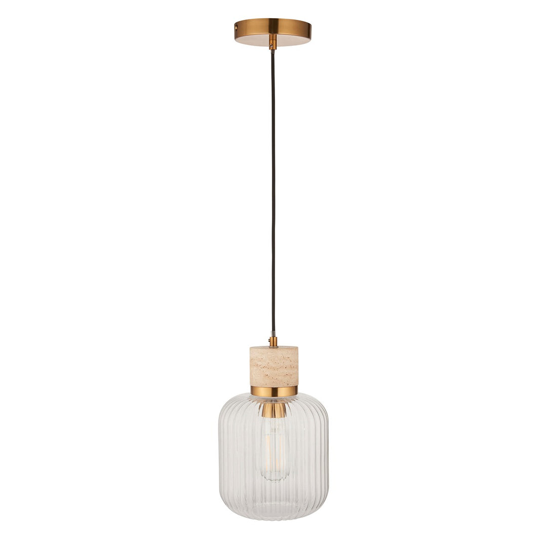 Travi Ribbed 1 Pendant Light - Natural Travertine