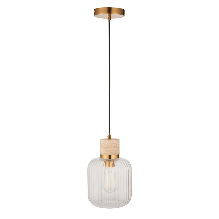 Travi Ribbed 1 Pendant Light - Natural Travertine