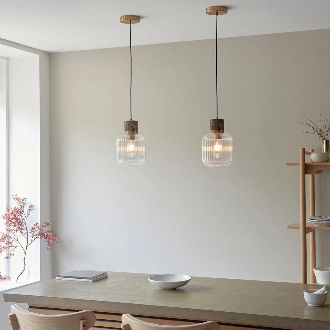Travi Emperador Marble Ribbed 1 Pendant Light - Dark Brown